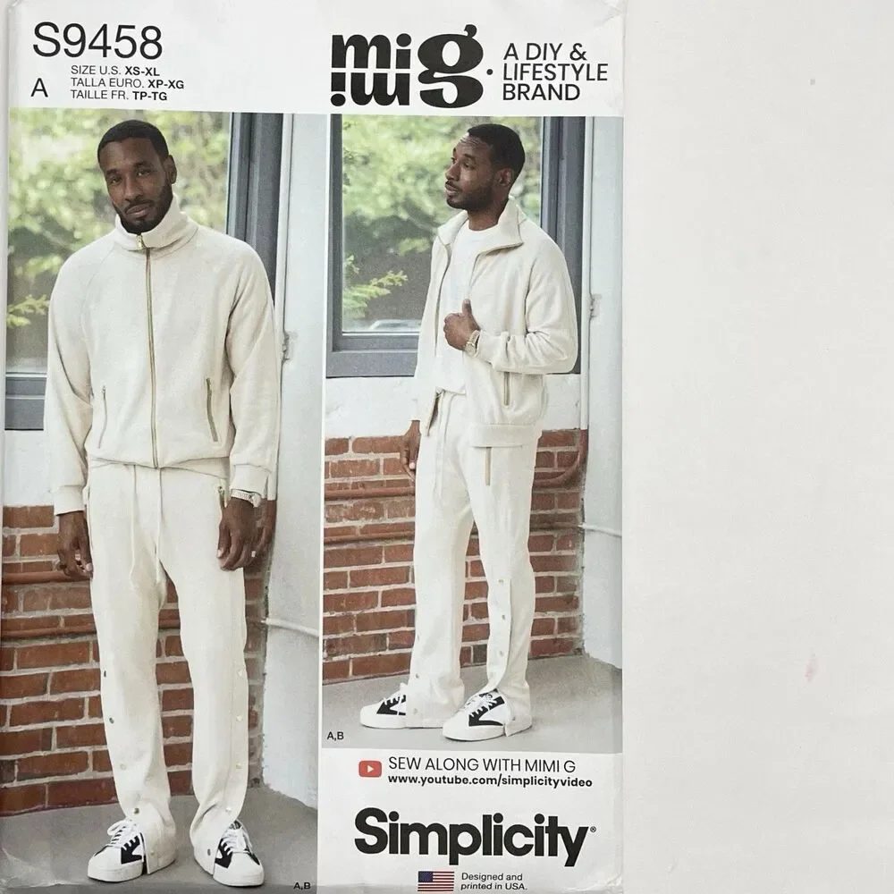 Simplicity S9458 Sewing Pattern Mimi G Men's Knit Tracksuit Jacket Pants Uncut